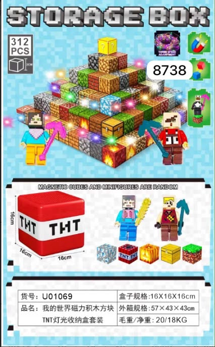 MAGNETYCZNE KLOCKI MINECRAFT 312 ELEMENTÓW LEDOWE