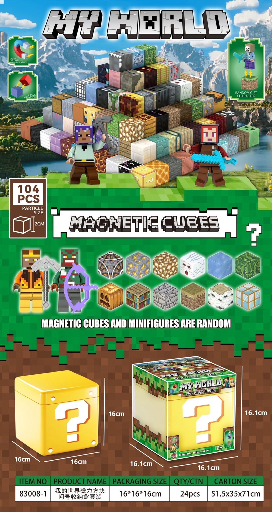 KLOCKI MAGNETYCZNE MINECRAFT 104 PCS.