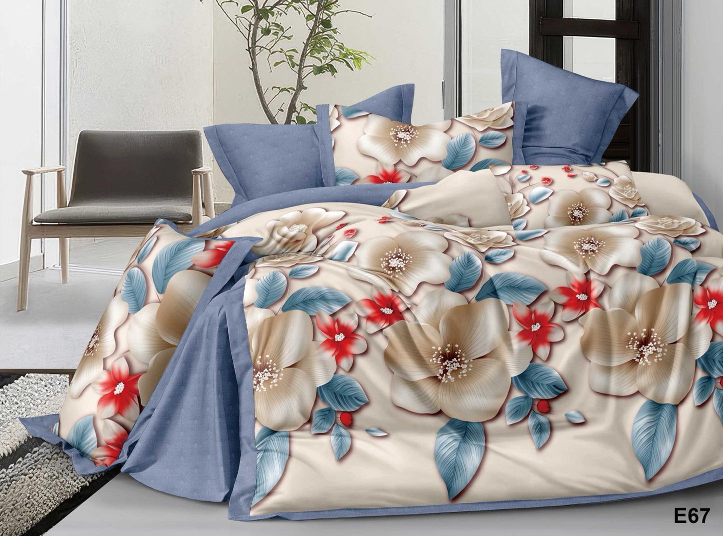KOMPLET POŚCIELI 5D "MILANO" 100% SATYNA-BAWEŁNA 4CZ.