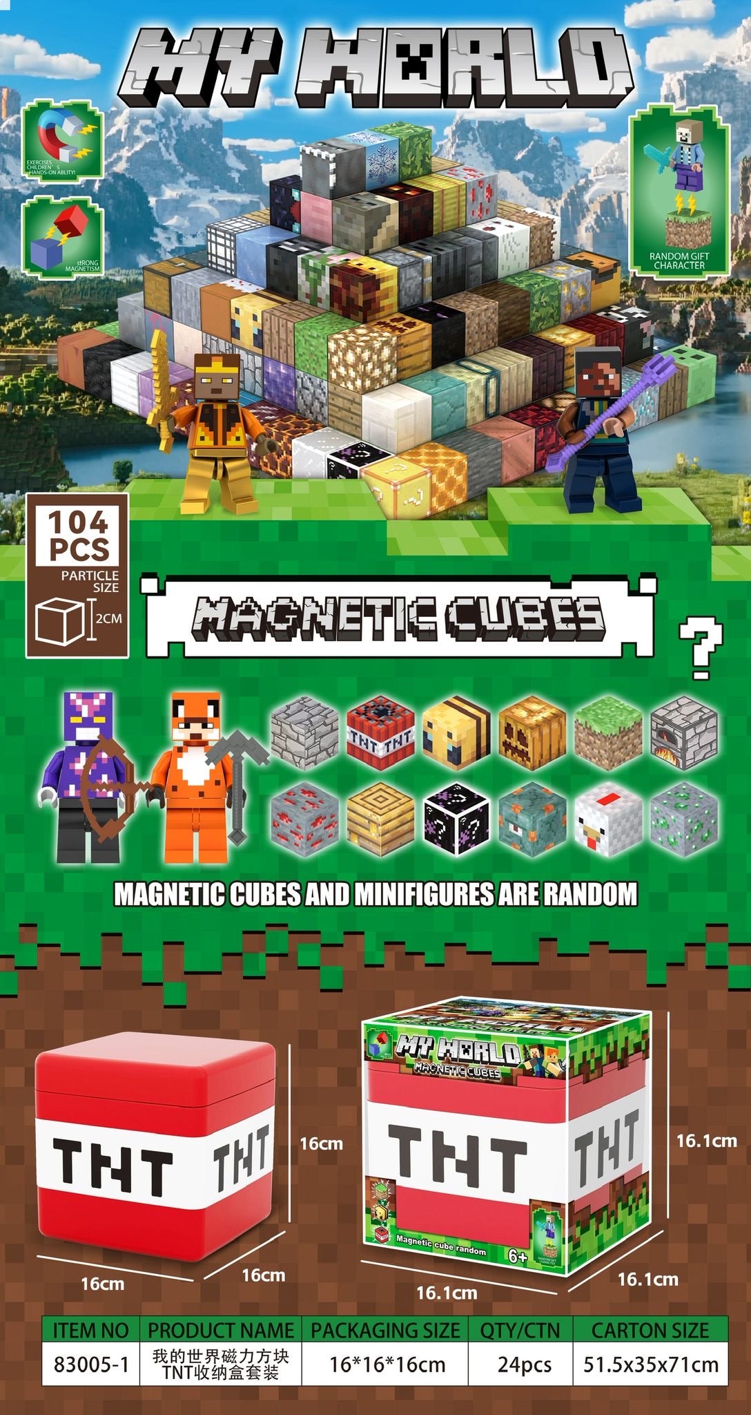 KLOCKI MAGNETYCZNE MINECRAFT 104 PCS.