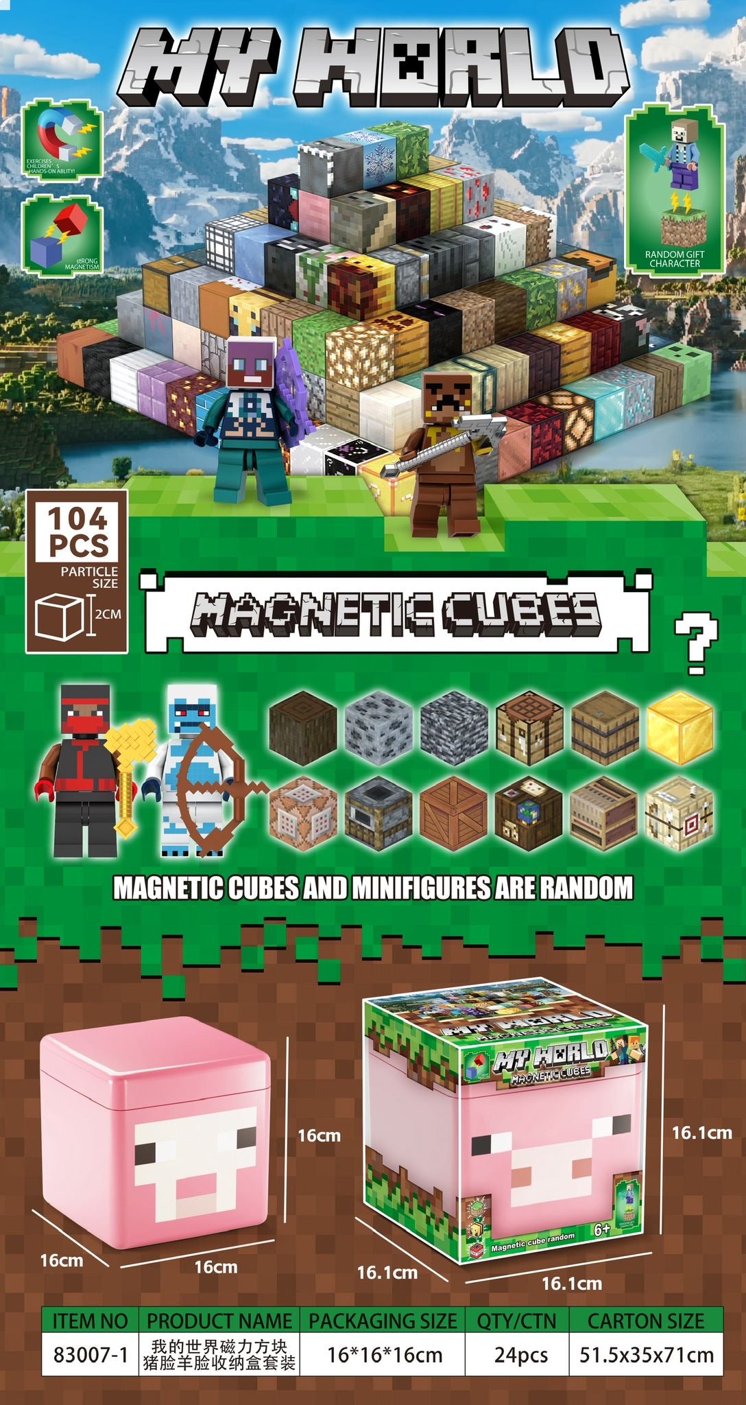 KLOCKI MAGNETYCZNE MINECRAFT 104 PCS.