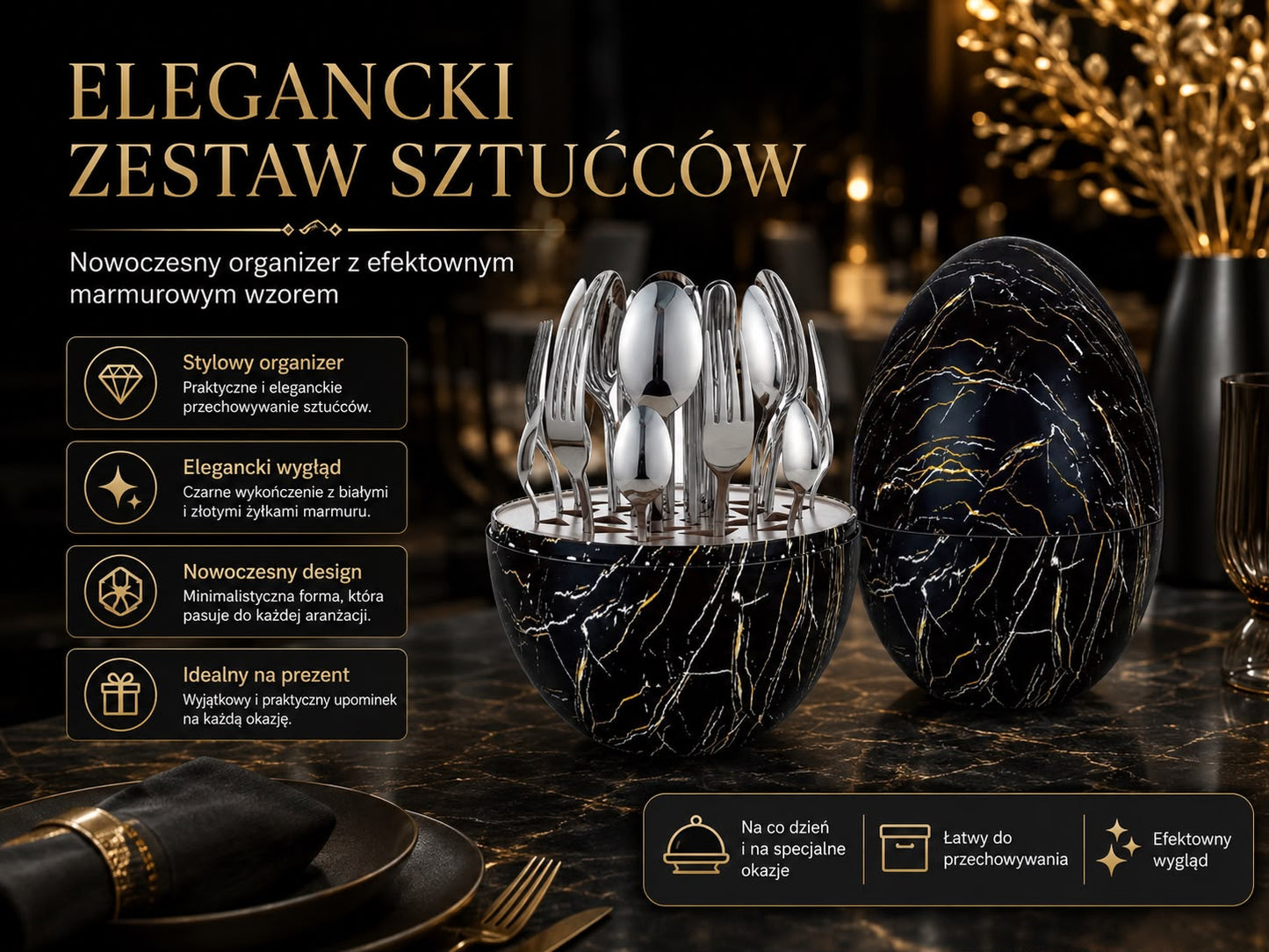 LUKSUSOWY ZESTAW SZTUĆCÓW 24EL.
