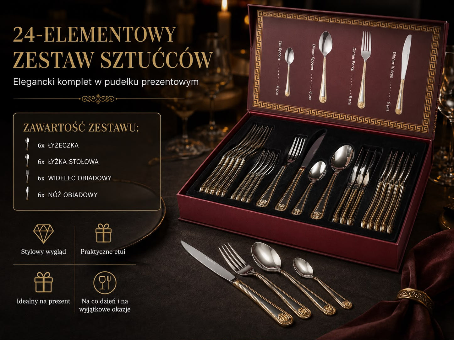 LUKSUSOWY ZESTAW SZTUĆCÓW 24EL.
