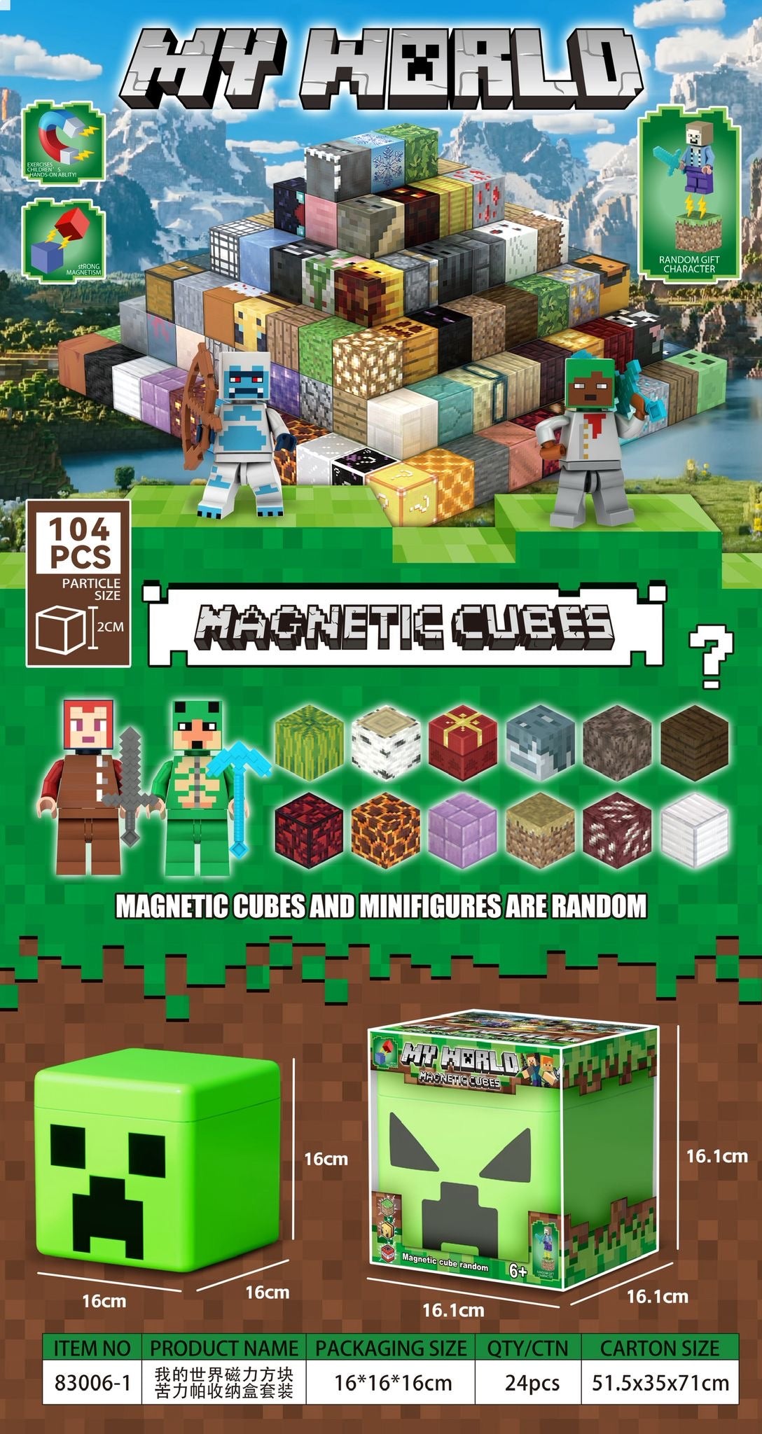 KLOCKI MAGNETYCZNE MINECRAFT 104 PCS.