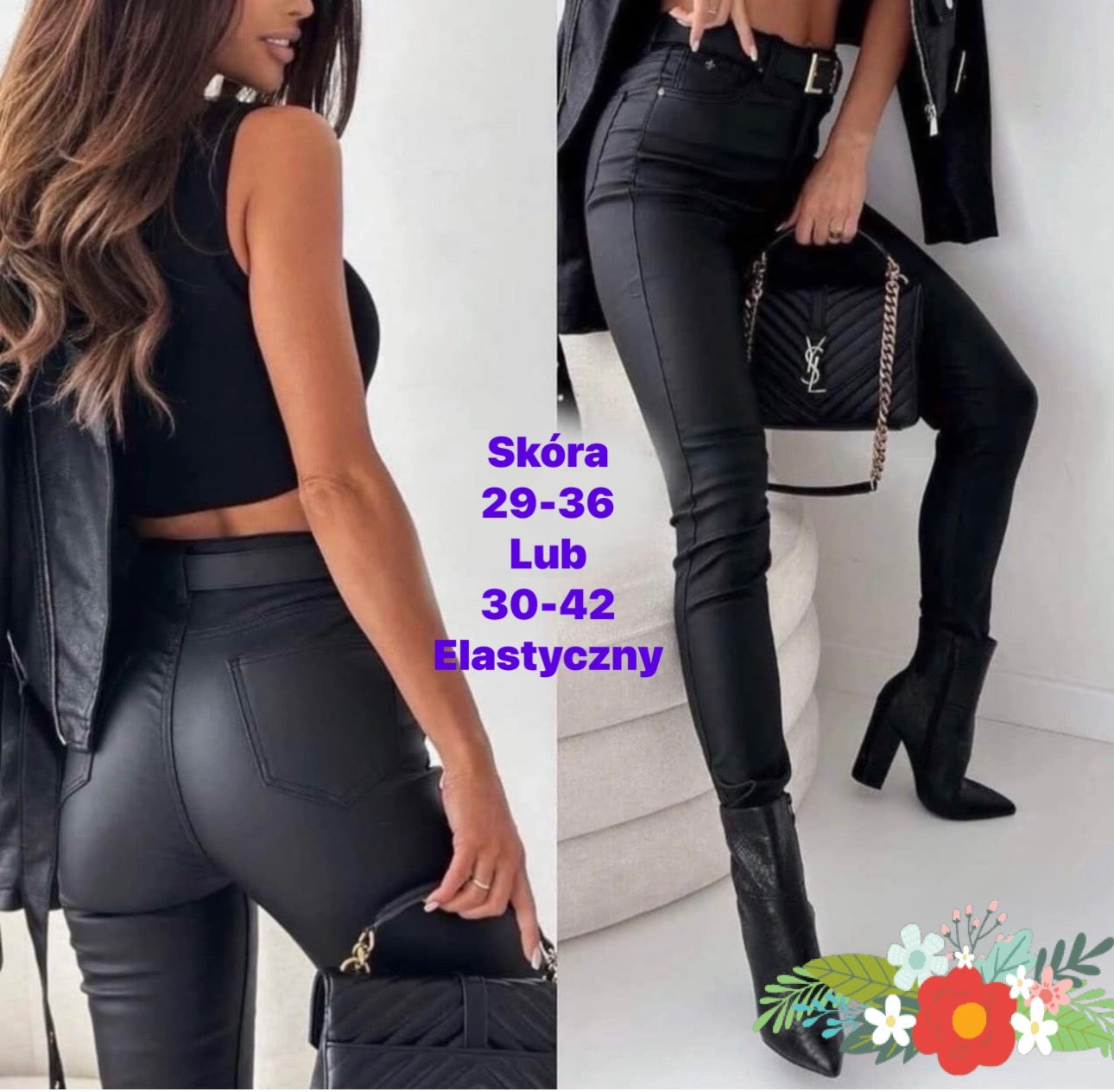 JEANSY DAMSKIE SKÓRZANA BEZ PASKA 29-36
