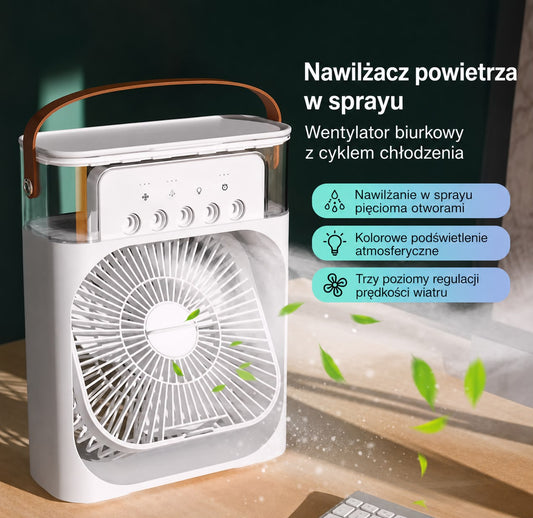 WENTYLATOR BIURKOWY USB Z NAWILŻACZEM POWIETRZA LED